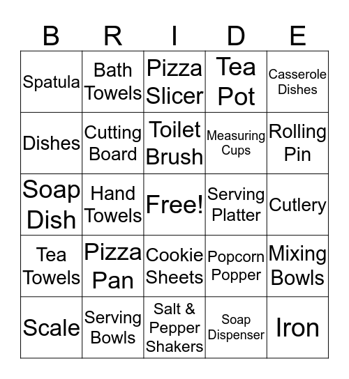 Kelly's Bridal Shower Bingo Card