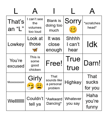 Laila’s Bingo Card