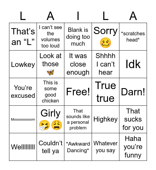 Laila’s Bingo Card