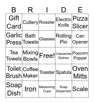 Kelly's Bridal Shower Bingo Card