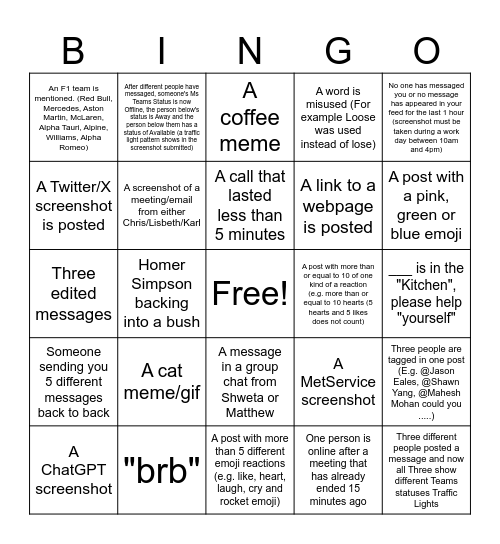 Untitled Bingo Card