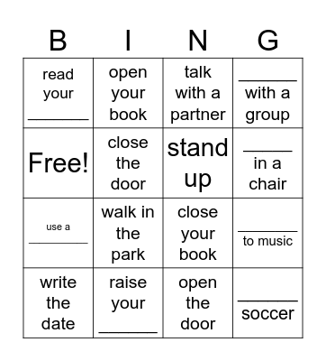 school actions Inside the USA unit 4 Bingo Card
