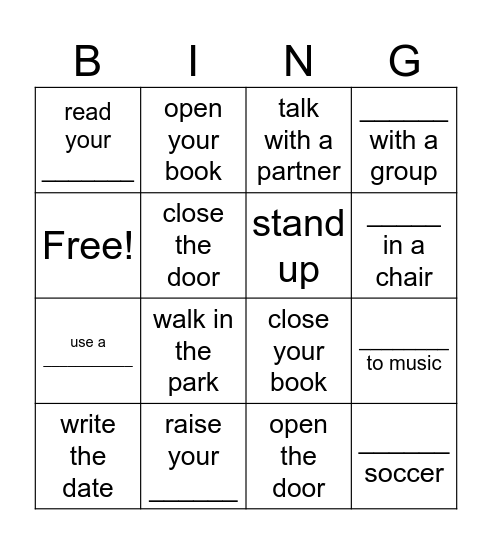 school actions Inside the USA unit 4 Bingo Card