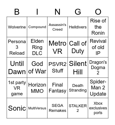 Sony State of Play 2024 Bingo Card