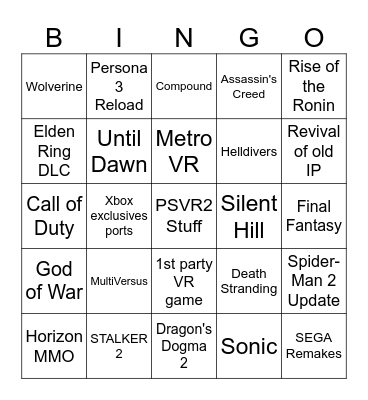 Sony State of Play 2024 Bingo Card