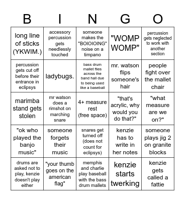 PERCUSSION BINGO Card