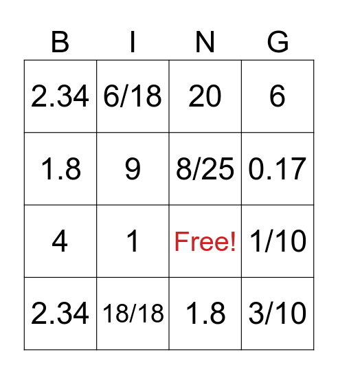 Lesson 17 BINGO Card