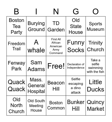 Boston Photo Bingo Card