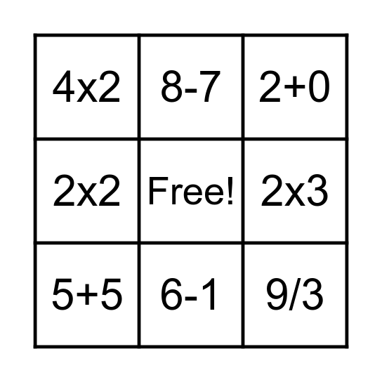 Basic Facts Bingo Card