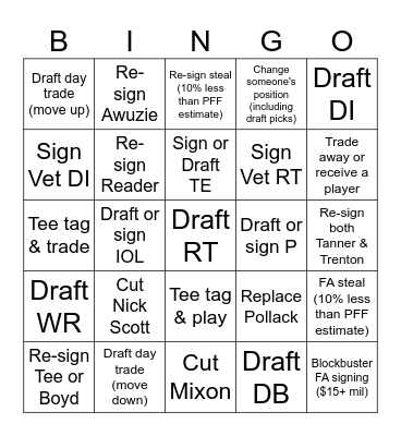Bengals 2024 Offseason Bingo Card
