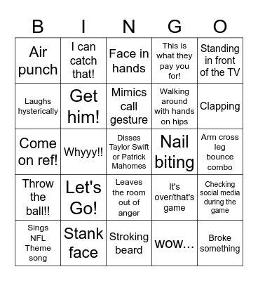 Super Bowl Bingo Card