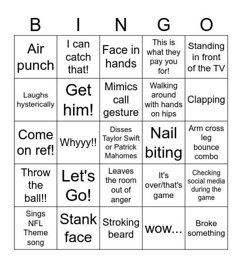 Super Bowl Bingo Card