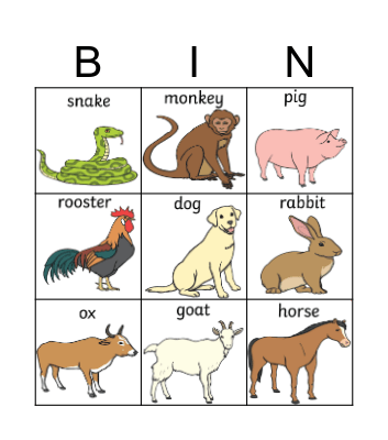 Chinese Zodiac Sign Bingo Card