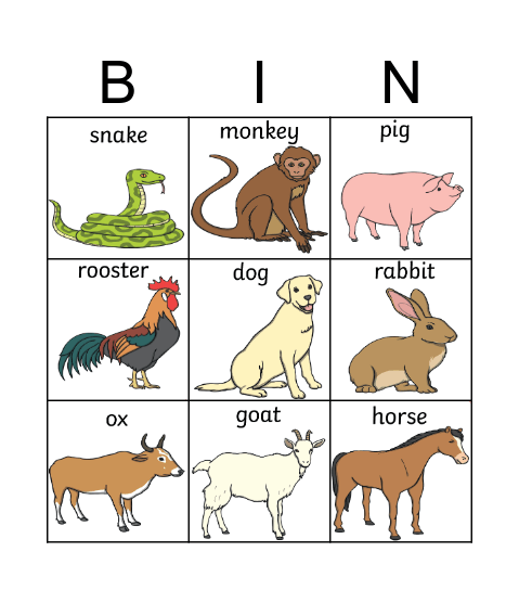 Chinese Zodiac Sign Bingo Card