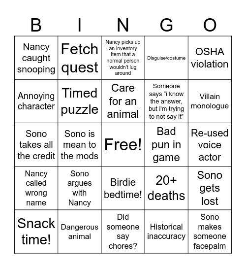 Nancy Drewsday Bingo Card