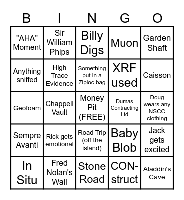 Curse of Oak Island Bingo Card