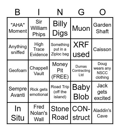 Curse of Oak Island Bingo Card