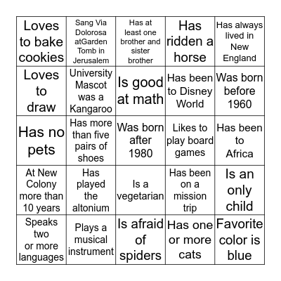 GETTING TO KNOW YOU Bingo Card