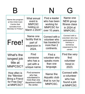 MNPCSC Human & Facility Bingo Card