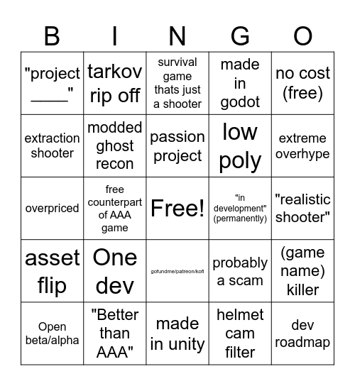 tactical shooter bingo Card