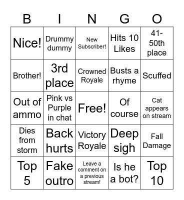 JABoi Gaming Fortnite Bingo Card