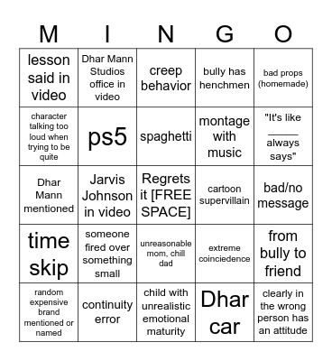 Bhar Dann Mingo Based v1 Bingo Card