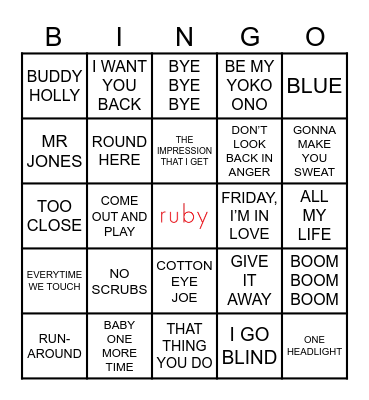 1990s Hits V1 Bingo Card
