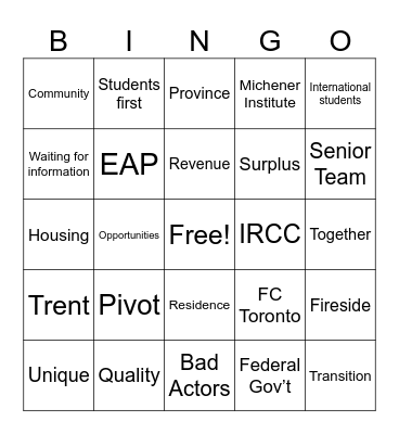 Townhall 2024 Bingo Card