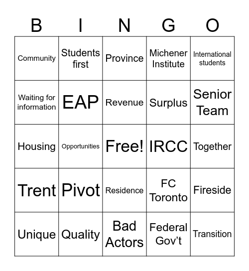 Townhall 2024 Bingo Card