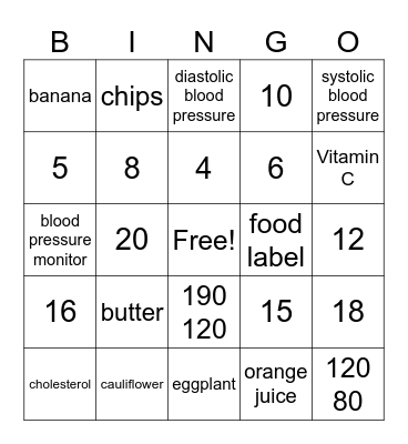 Health Bingo Card