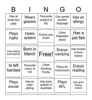 Human Bingo Card