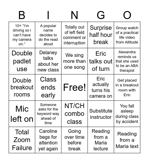 PMI Zoom Bingo Card