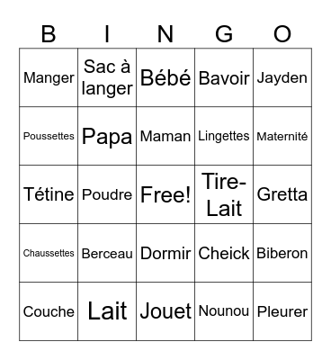 Baby O's Gender Reveal Bingo Card