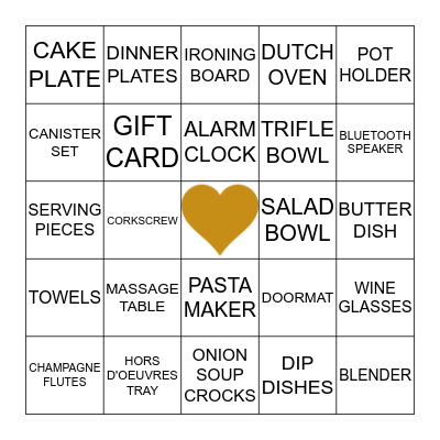Bridal Shower Bingo Card