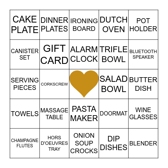 Bridal Shower Bingo Card