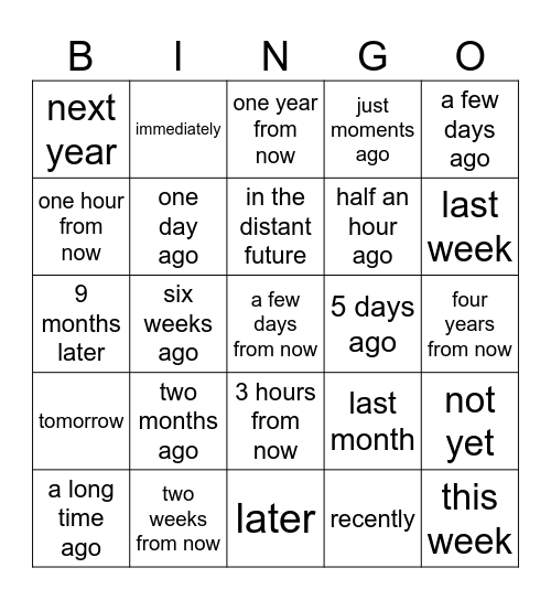 Timeline Signs Bingo Card
