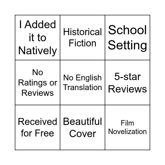 Natively My-First-Novels Bingo Card