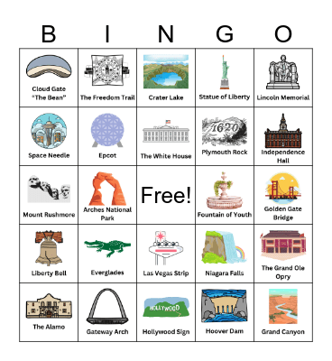 USA Landmark Bingo Card