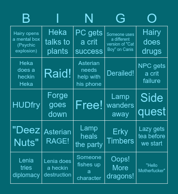 Bob'vesh Bingo Card