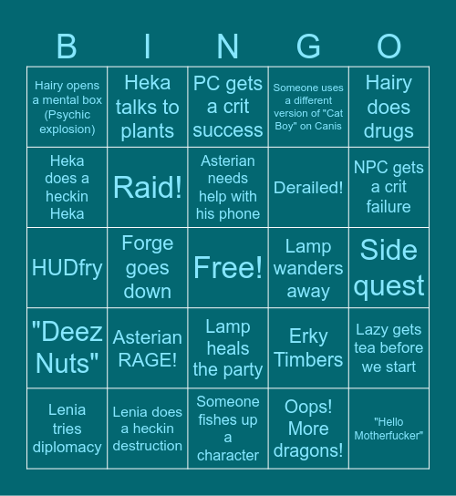 Bob'vesh Bingo Card