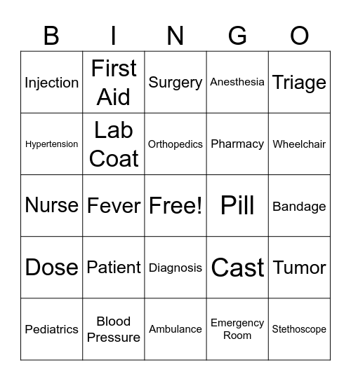 HOSA Bingo Challenge! Bingo Card