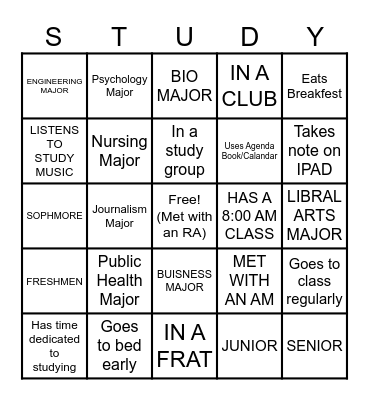 Study Bingo Card