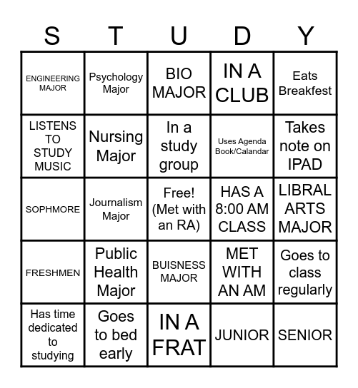 Study Bingo Card