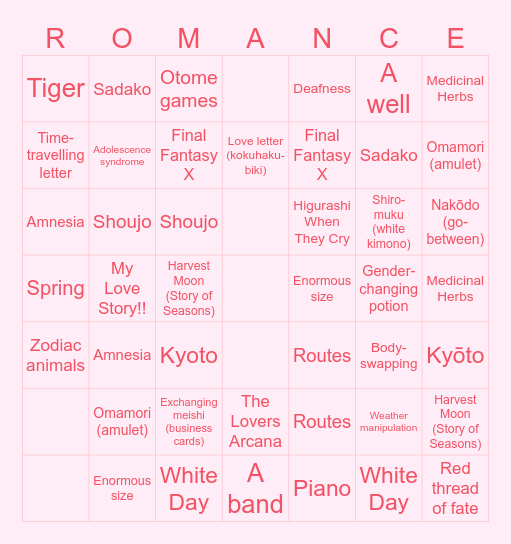 Japanese Media Club - Bingo Card