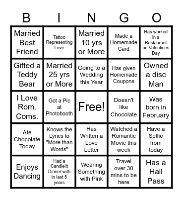 Reaching for the Stars Valentine's Bingo Card