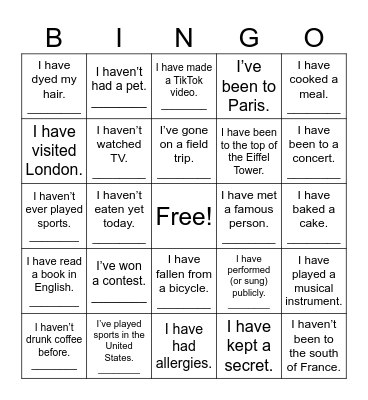Present Perfect (BM G2) Bingo Card