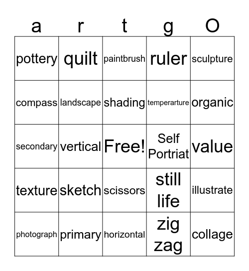 Art Bingo Card