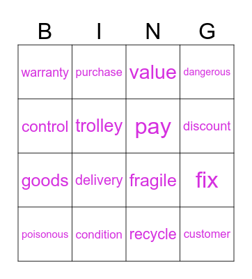 warranty Bingo Card