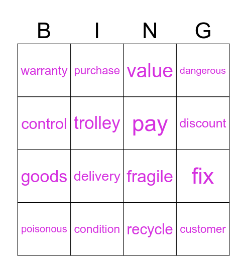 warranty Bingo Card