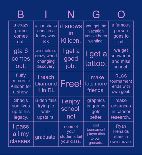 my 2024 predictions Bingo Card